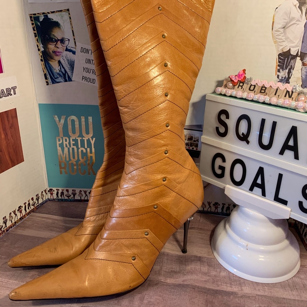 COPY - Genuine Leather, Crystal Heeled Boots by B…